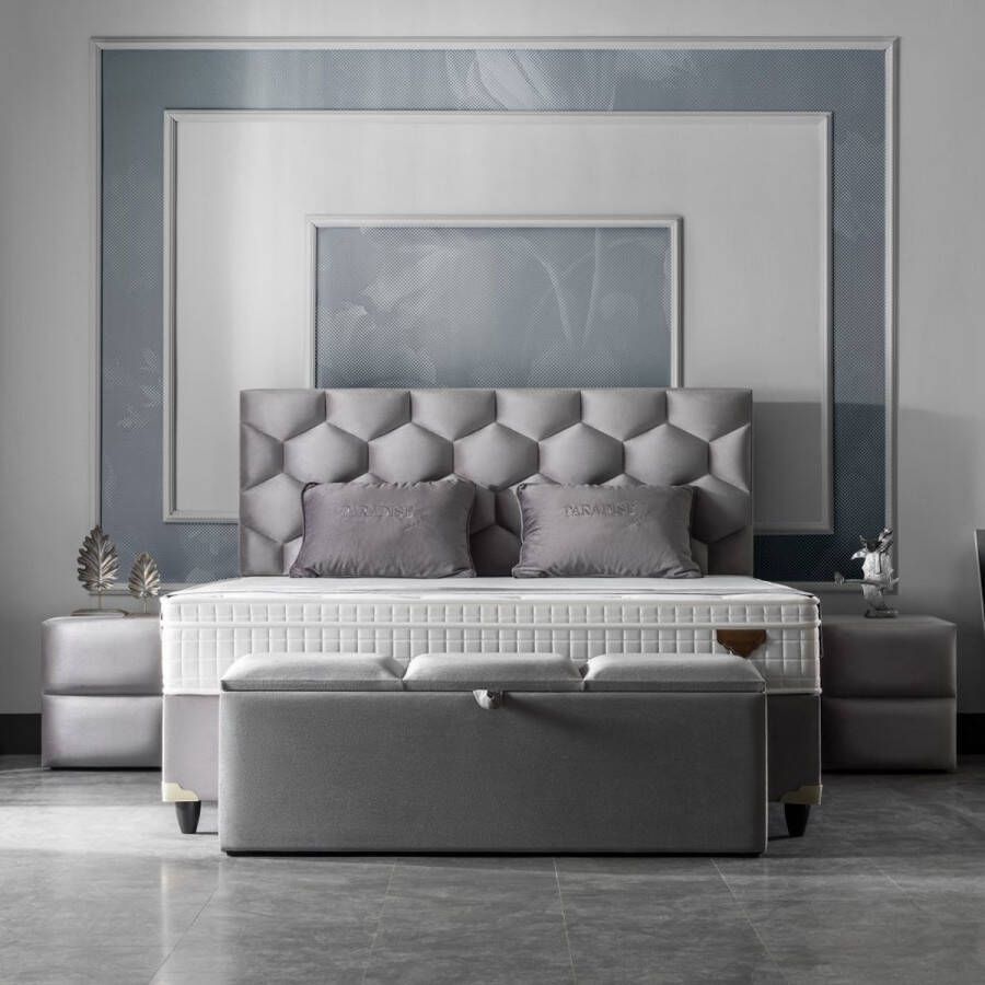 paradise Bedding Boxspring met opbergruimte-Lyon-bed-grijs-160x200