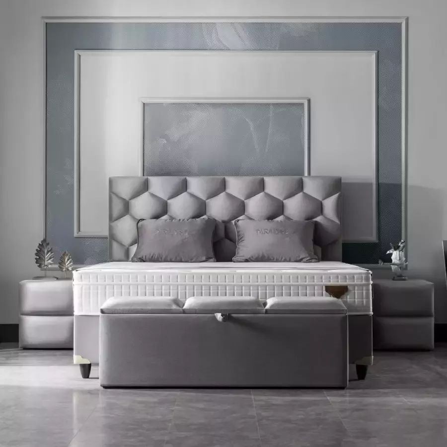 Paradise Bedding Boxspring met opbergruimte-Lyon-bed-grijs-160x200