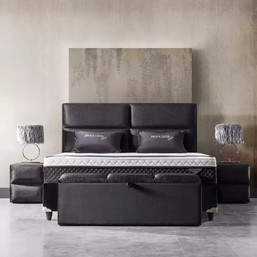 Paradise Bedding Miami Boxspring met Opbergruimte – Bed 180 x 200 cm Zwart Croco