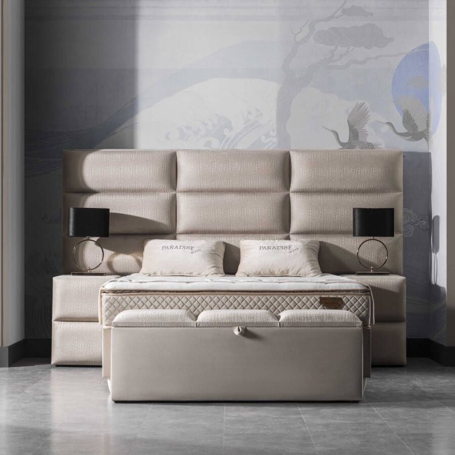 paradisebedding.nl Boxspring met opbergruimte Opberg boxspring Marbella 160 x 200 Beige incl pocketvering matras