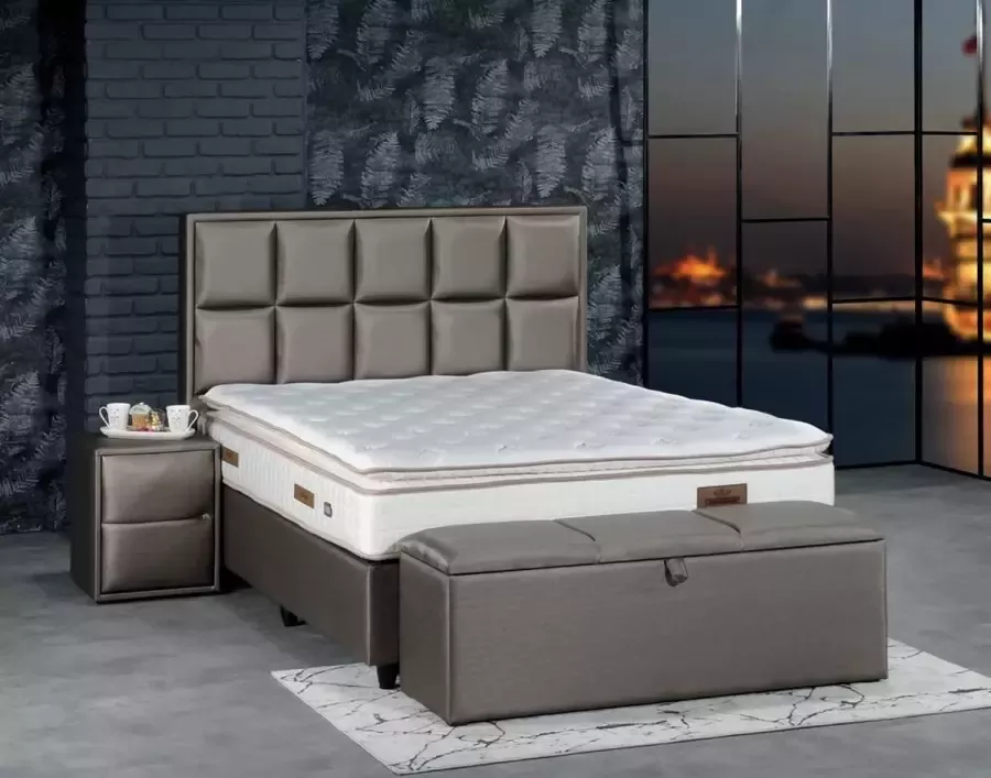 Paradisebedding.nl Bed met opbergruimte opberg boxspring Barcalona Beige 180 x 200