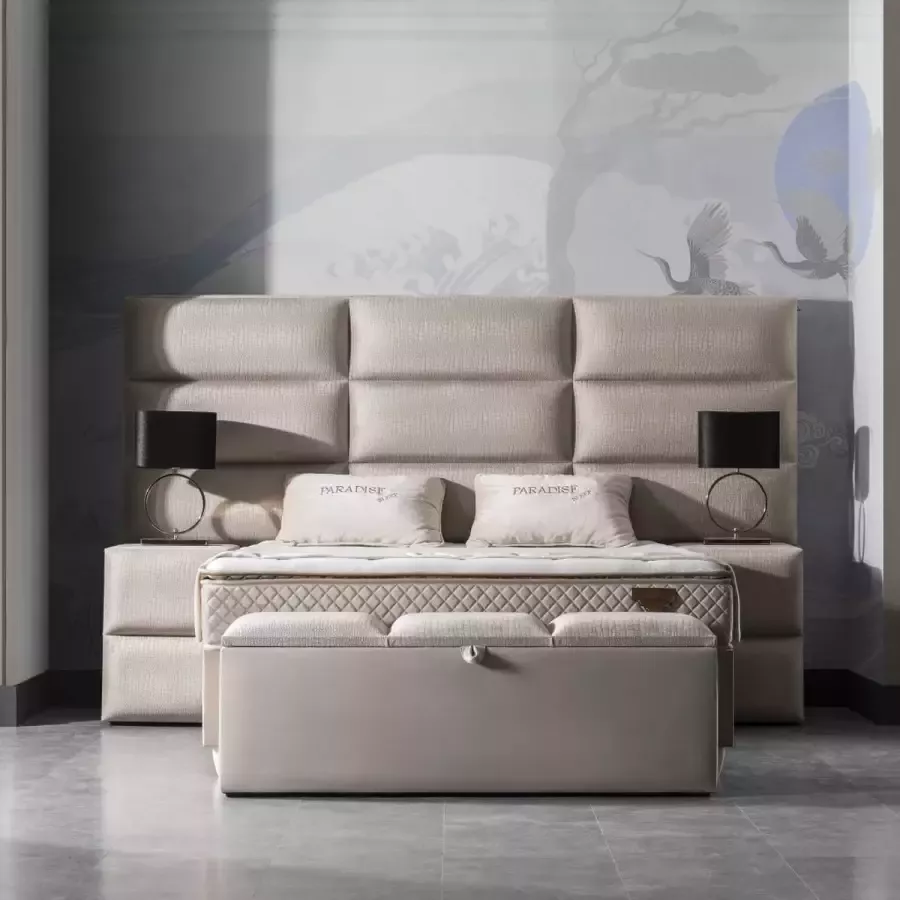 Paradisebedding.nl Boxspring met opbergruimte Opberg boxspring Marbella 180 x 200 & 160 x 200 Beige Incl matras