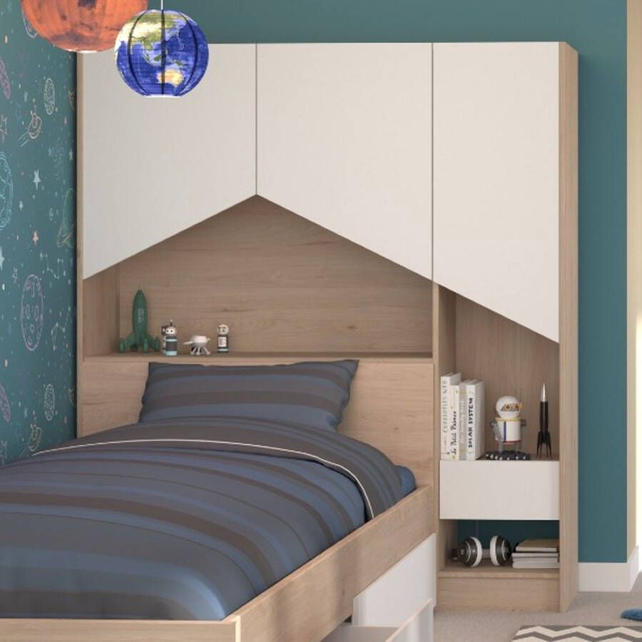 Parisot Achterbouw bed & bureau Shelby eik wit