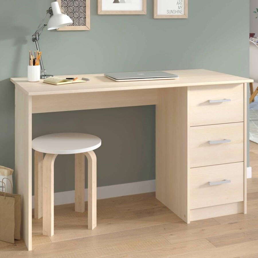 Merkloos ESSENTIELLE Bureau met 3 lades Licht acacia decor L 121 2 x D 74 3 x H 55 cm - Foto 2