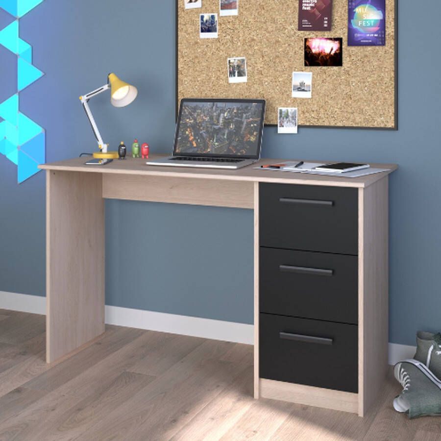 PARISOT Recht bureau met 3 lades Brooklyn eiken afwerking L 121 4 x D 55 x H 74 5 cm ESSENTIELLE - Foto 2