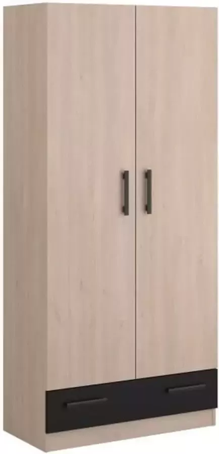 Parisot Cabinet 2 scharnierende deuren + 1 lade Deelbeugel Chene en zwart decor L 78 cm x d 38 cm x h 170 cm vari - Foto 2