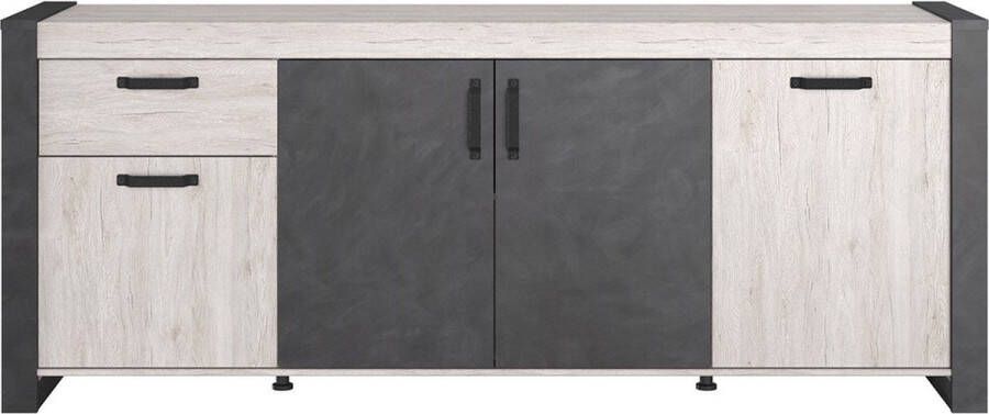 Parisot Dressoir Sandy 218cm met 4 deuren en 1 lade grijze eik beton