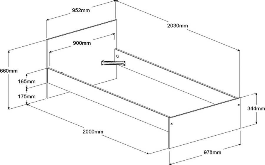 Parisot EMOB Eenpersoonsbed Shelby 90x200 eik Houten kinderbedden Bruin Spaanplaat Houten kinderbedden Eenpersoons Normaal bed Op voorraad - Foto 3