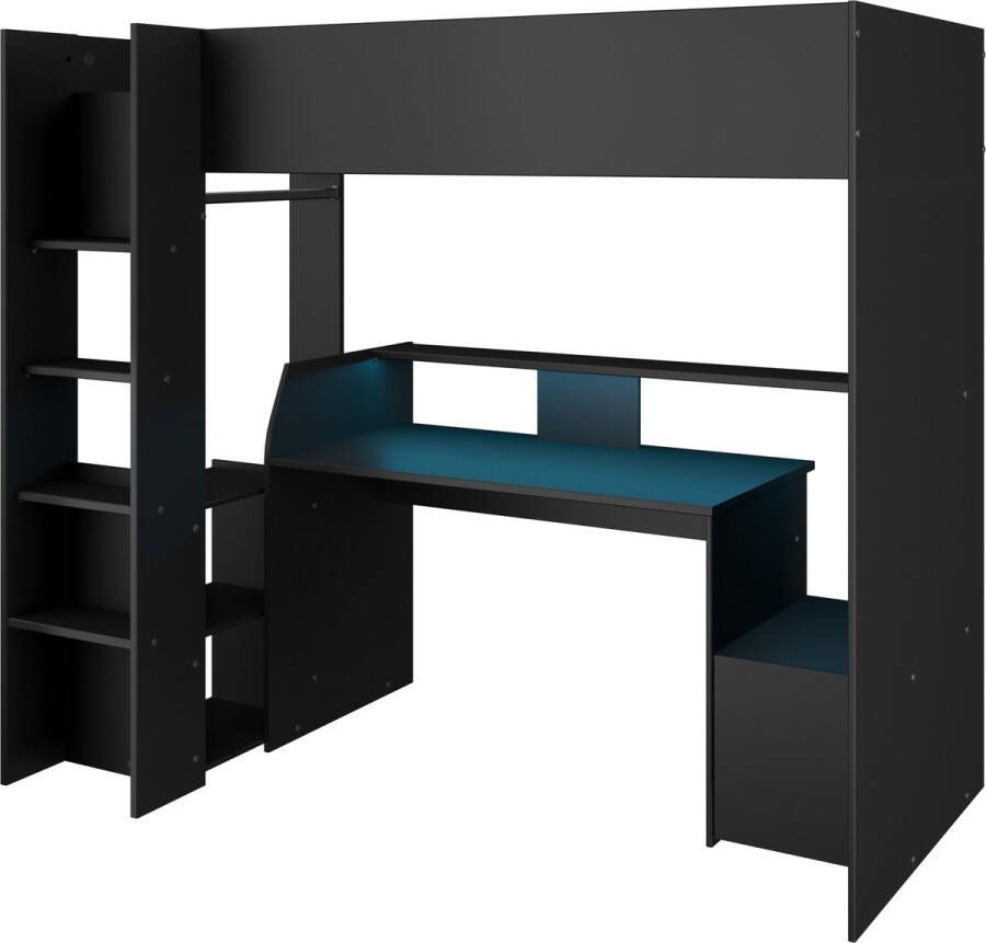 Parisot EMOB Gaming hoogslaper LevelUp 90x200cm met gamingbureau zwart Hoogslapers met bureau Zwart Melamine; Spaanplaat Hoogslapers met bureau Eenpersoons Hoogslaper Op voorraad - Foto 6