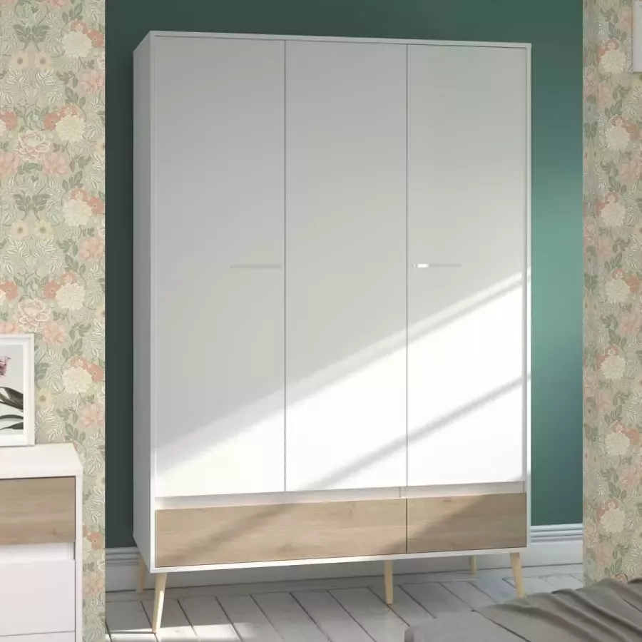 Parisot Kledingkast Hardy 135cm met 3 deuren wit eik - Foto 3