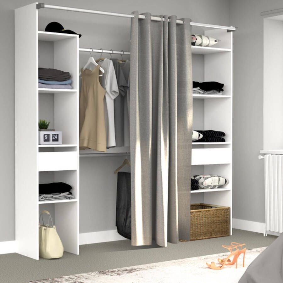 Parisot Kledingkast Botan G 200 cm-met gordijn 4 legplanken 1 lade-wit - Foto 3