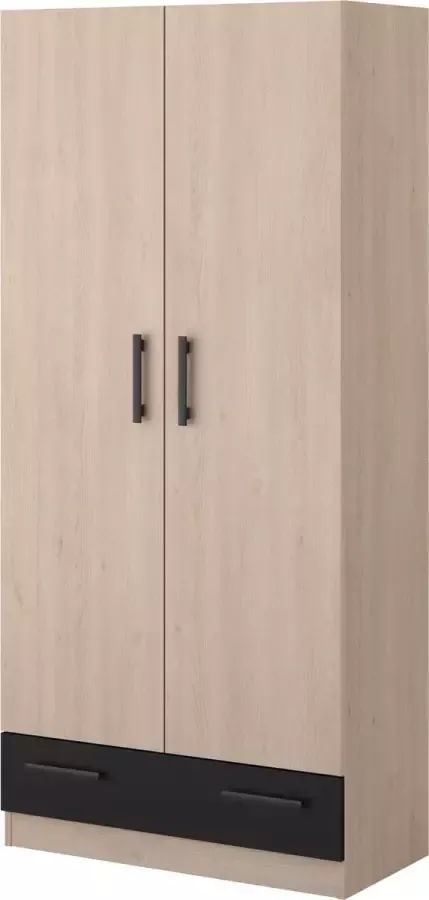 Parisot Cabinet 2 scharnierende deuren + 1 lade Deelbeugel Chene en zwart decor L 78 cm x d 38 cm x h 170 cm vari