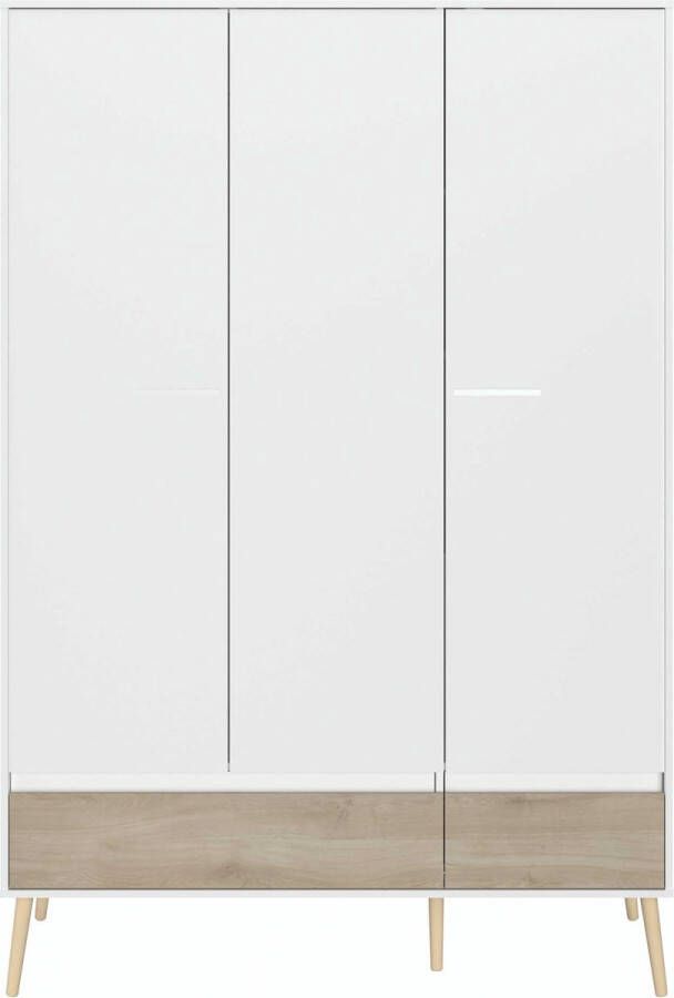 Parisot Kledingkast Hardy 135cm met 3 deuren wit eik