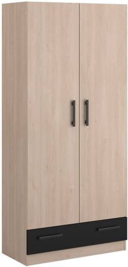 Parisot Cabinet 2 scharnierende deuren + 1 lade Deelbeugel Chene en zwart decor L 78 cm x d 38 cm x h 170 cm vari