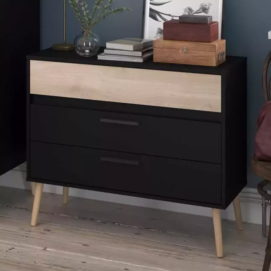 Parisot Ladekast Hardy 91cm met 3 lades zwart eik - Foto 5