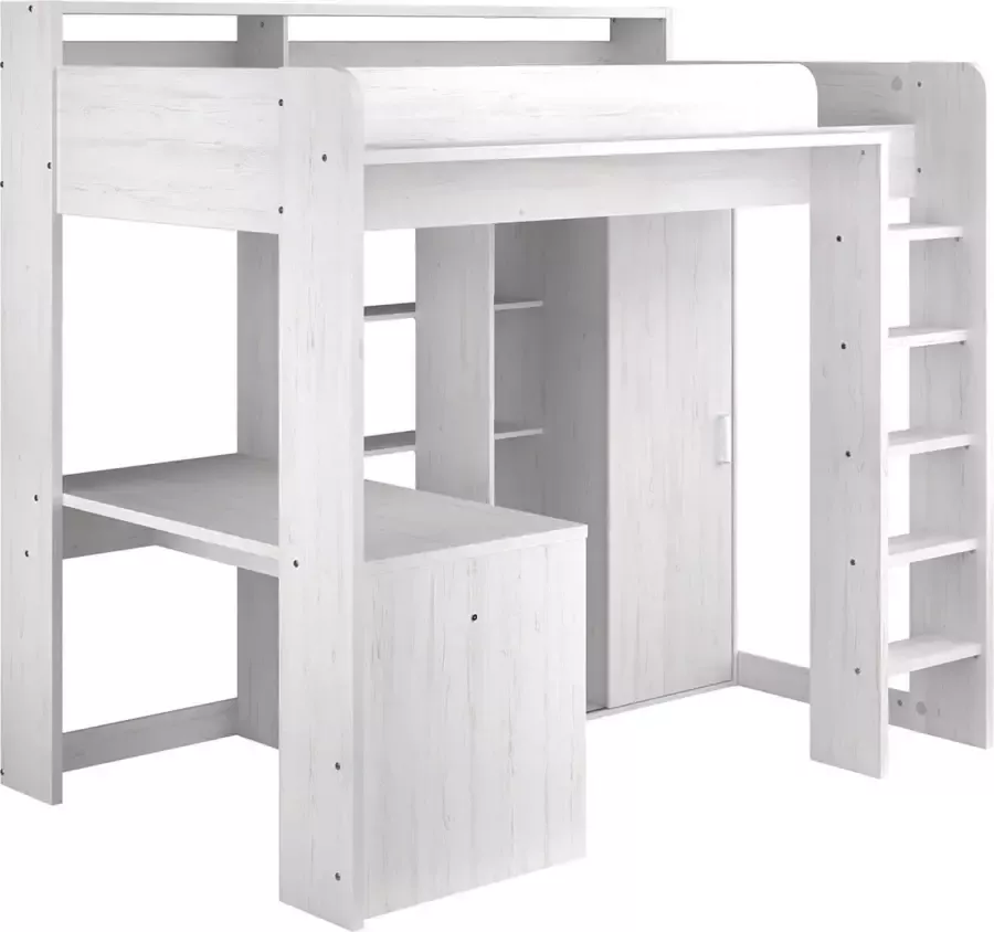 Parisot Lit mezzanine Blanc avec bureau et rangements 90x200 cm Higher
