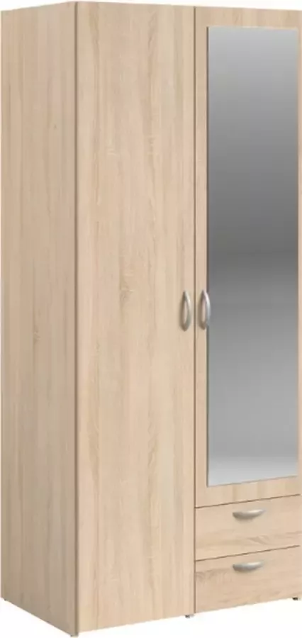 Parisot Vari -kast Chene Decor 2 scharnierende deuren + spiegel + 2 laden L 81 x H 185 x d 51 cm