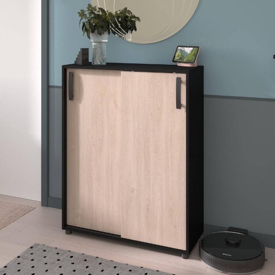 Parisot Bijzetkastje Celestia met 2 schuifdeuren eikdecor zwart