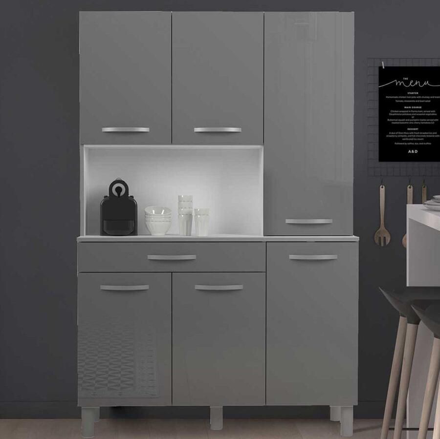 EKIPA Oslo -buffet van 120 cm 1 lade en 6 deuren L 120 x D 40 x H 185 cm Briljante grijze kleur - Foto 4
