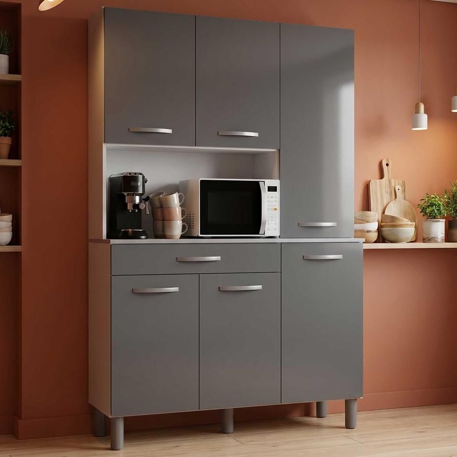 EKIPA Oslo -buffet van 120 cm 1 lade en 6 deuren L 120 x D 40 x H 185 cm Briljante grijze kleur - Foto 3