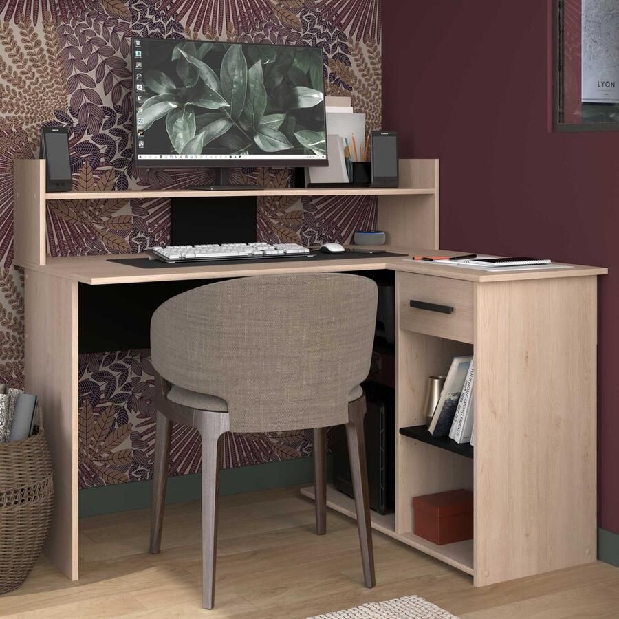 Parisot EMOB Bureau Professional 102cm- zwart eik Hoekbureaus Zwart Spaanplaat Hoekbureaus Op voorraad - Foto 2