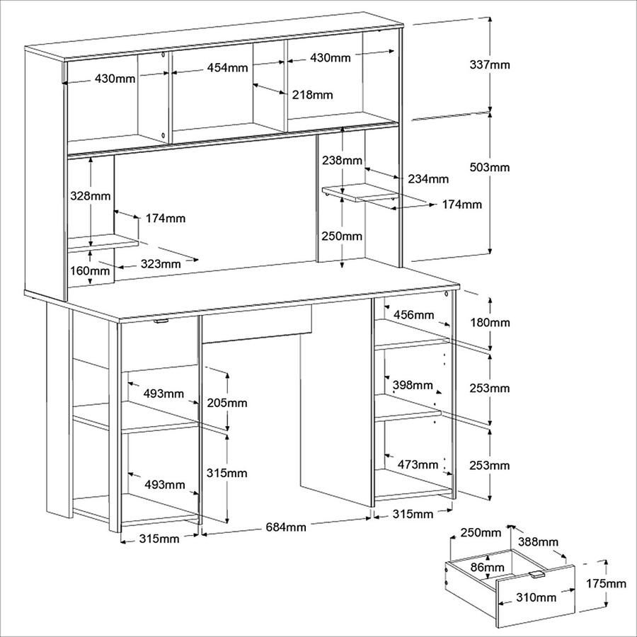 Parisot EMOB Bureau Danilsa met opbergruimte zwart Kantoor Zwart Melamine; Spaanplaat Kantoor Op voorraad - Foto 3