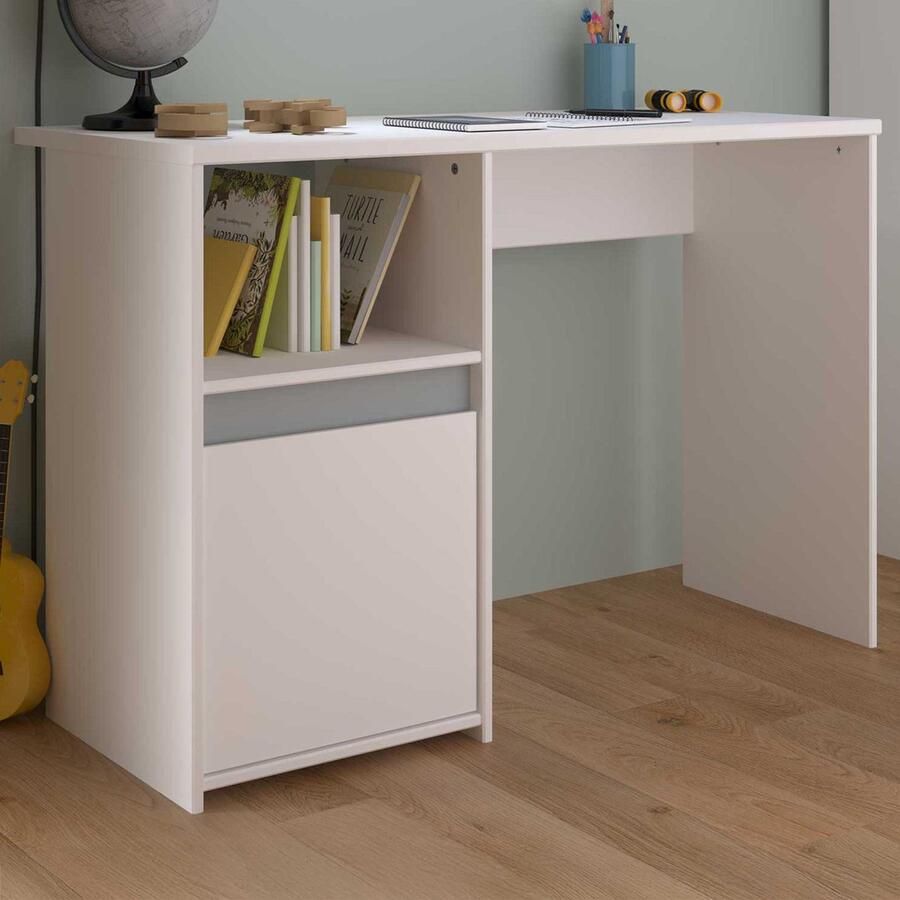 Parisot Bureau Rue 110cm met kast wit grijs of wit roze Kantoor Wit Spaanplaat Kantoor
