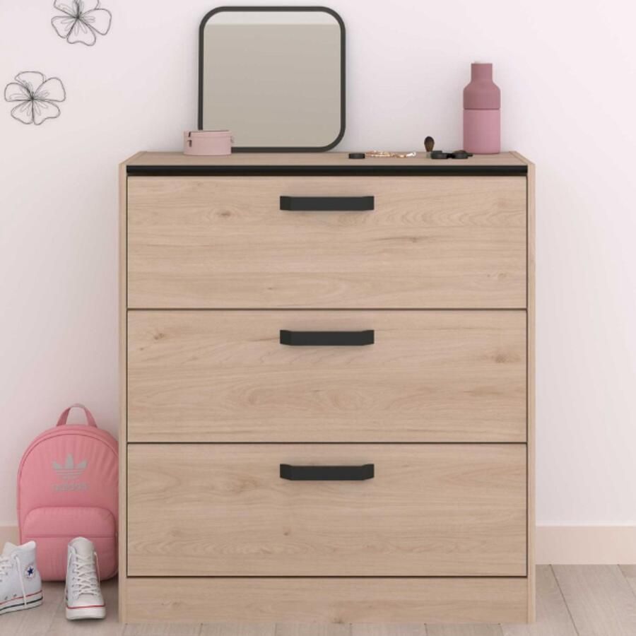 Parisot Commode Alma met drie lades eikdecor zwart