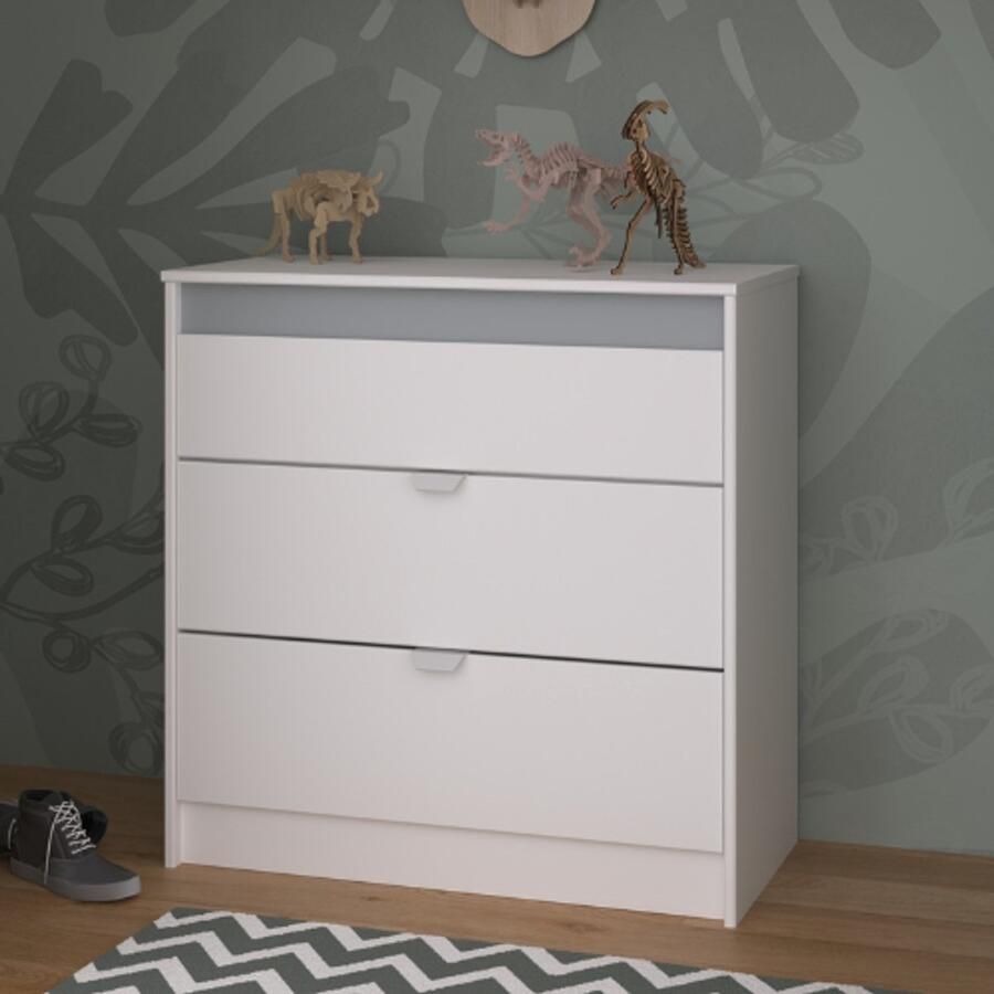 Parisot Commode Rue 78 cm met 3 lades wit grijs of wit roze