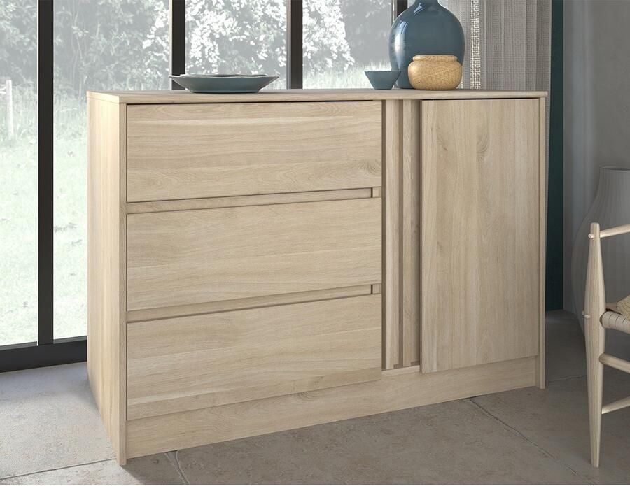 Parisot Commode Tokio 77 cm-3 lades 1 draaideur-eikdecor - Foto 5