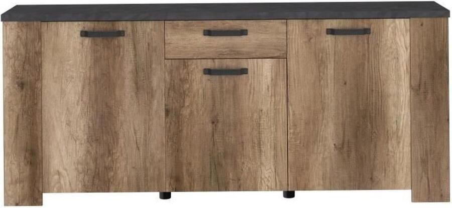 Parisot Dressoir STEIN Eiken en stoomzwart 3 deuren 1 lade 182 x 40 x 78 cm