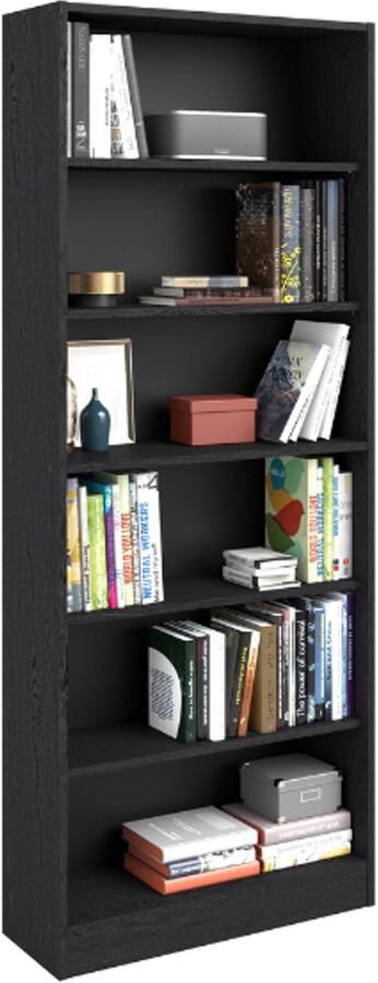 Parisot EMOB Boekenkast Hobby 198 cm-5 legplanken-zwart Boekenkasten Zwart Spaanplaat Boekenkasten Op voorraad