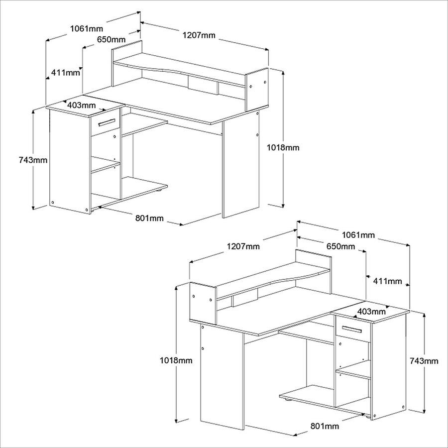 Parisot EMOB Bureau Professional 102cm- zwart eik Hoekbureaus Zwart Spaanplaat Hoekbureaus Op voorraad