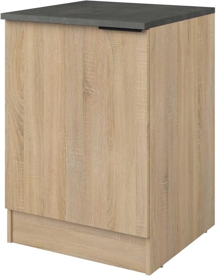 Parisot EMOB Keukenonderkast Fumay 60cm met 1 deur eikdecor betonlook Keukenkasten outlet Bruin Melamine; Spaanplaat Keukenkasten outlet Op voorraad