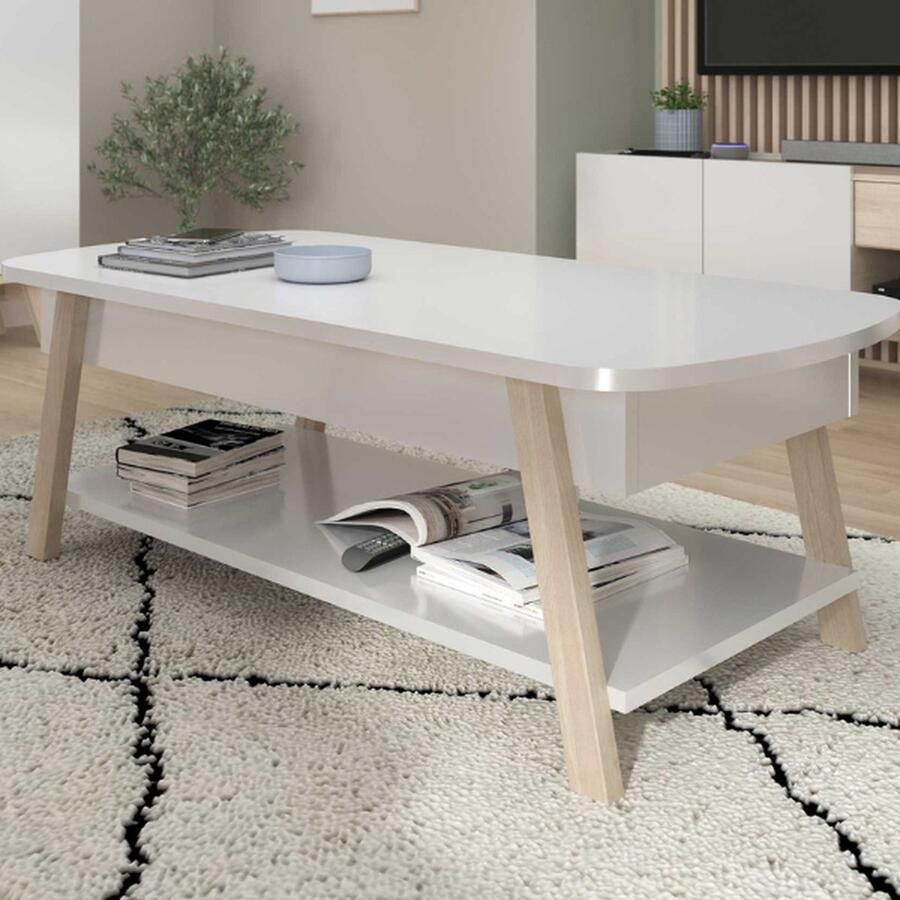 Parisot EMOB Salontafel Ginger-1 legplank-130cm-wit eik Ovale salontafels Wit Spaanplaat Ovale salontafels Op voorraad