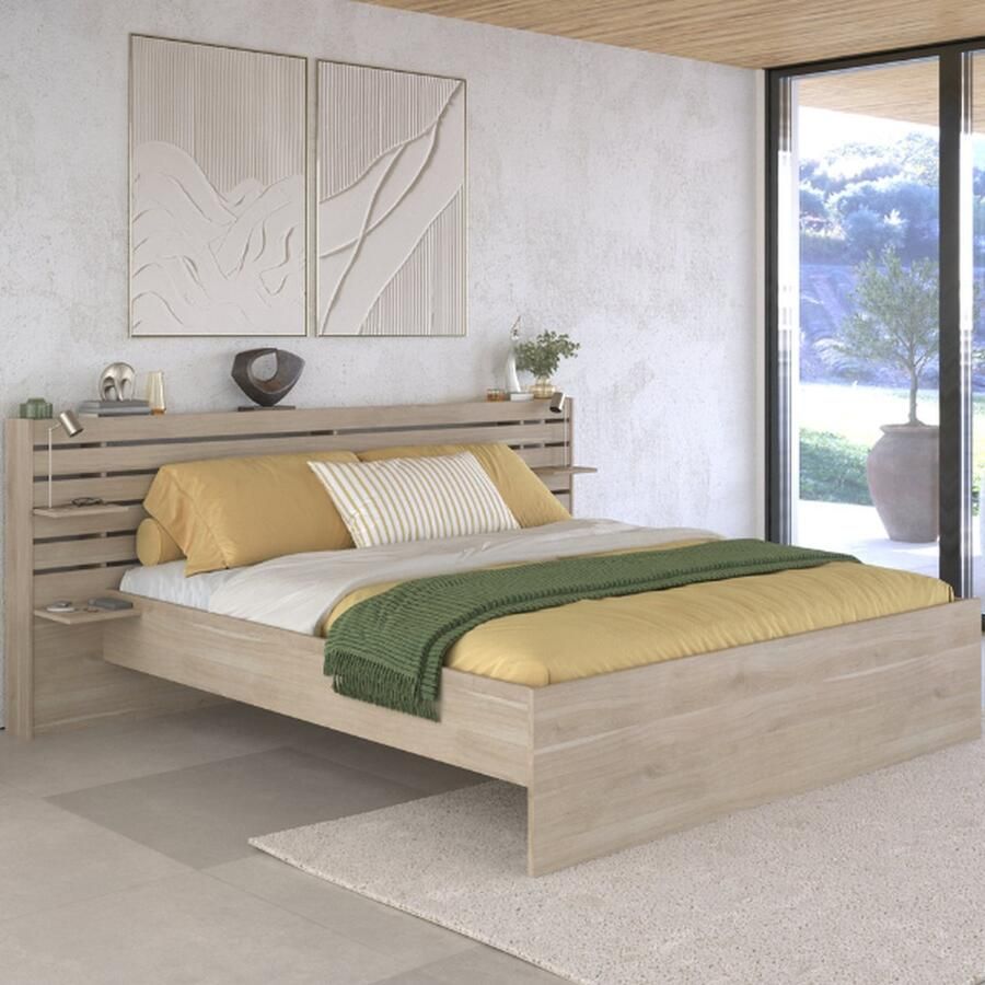 Parisot EMOB Tweepersoonsbed Tokio 180x200cm eikdecor wit Kingsizebedden Bruin Spaanplaat Kingsizebedden Tweepersoons Normaal bed Op voorraad - Foto 2