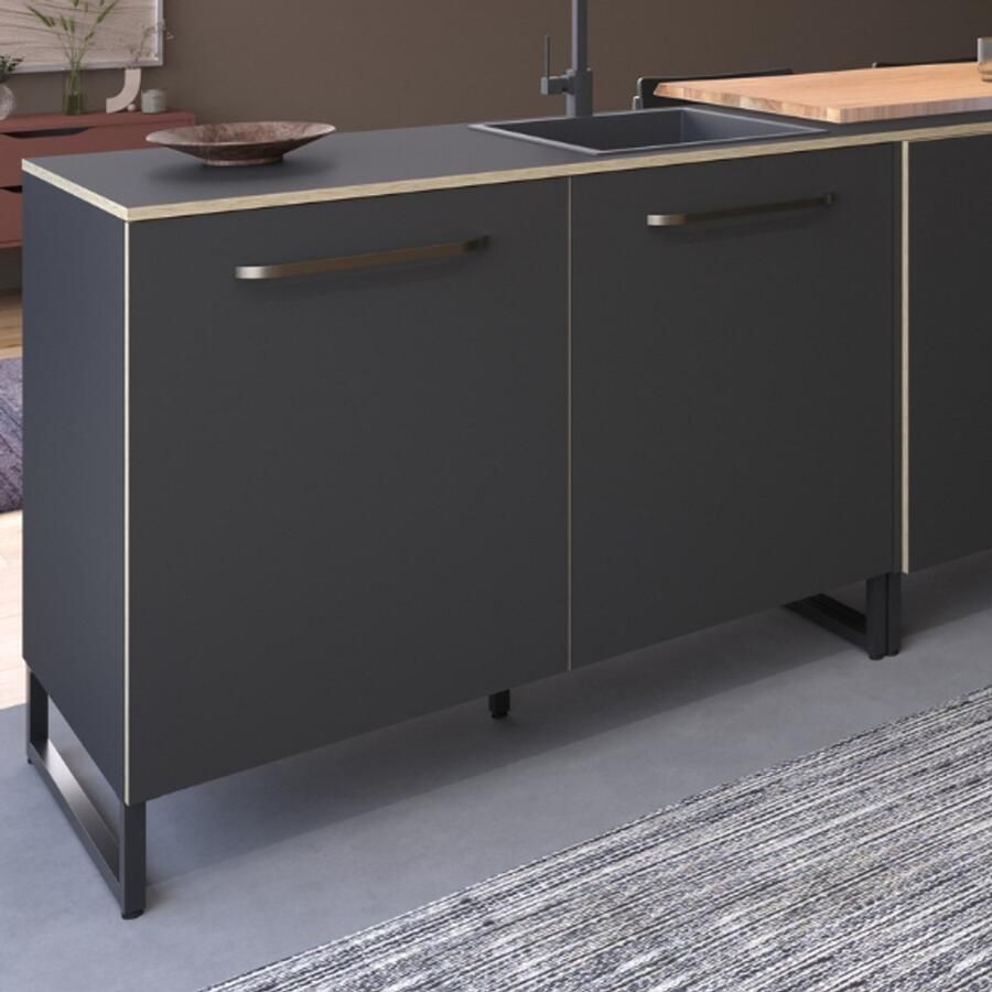 Parisot Keukenonderkast Wade met twee deuren antraciet Keukenkasten outlet Antraciet Melamine; Spaanplaat Keukenkasten outlet Op voorraad