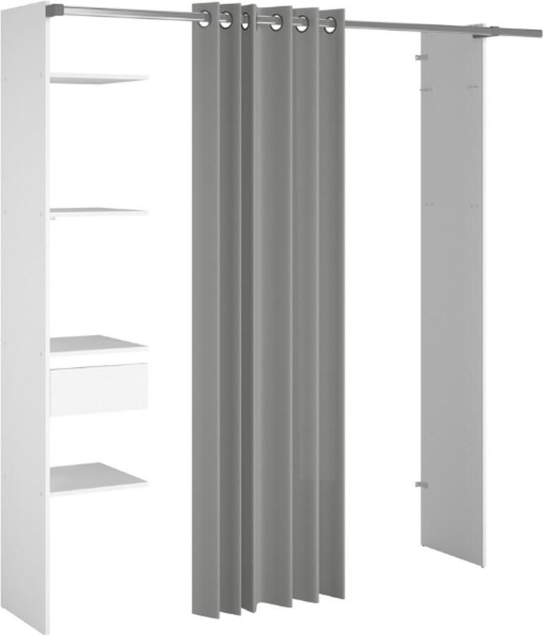 Parisot Kledingkast Botan G 200 cm-met gordijn 4 legplanken 1 lade-wit