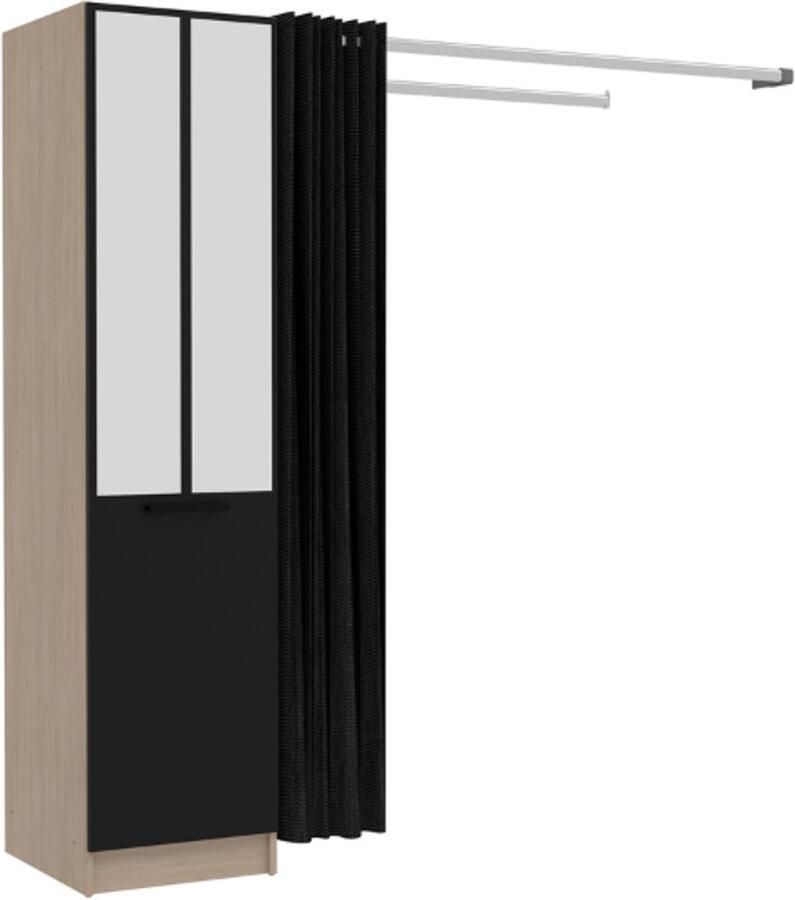 Parisot Kledingkast Botan H 180 cm-1 draaideur 3 legplanken 1 kledingroede 1 gordijn-eik