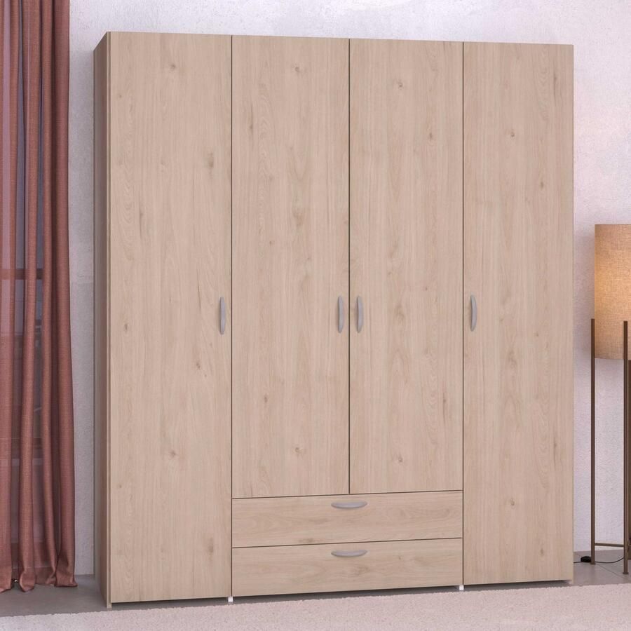 PARISOT VARIA slaapkamerkast Spaanplaat Eiken en wit decor 4 deuren + 2 laden L 159 9 cm x D 51 3 cm x H 185 cm - Foto 2