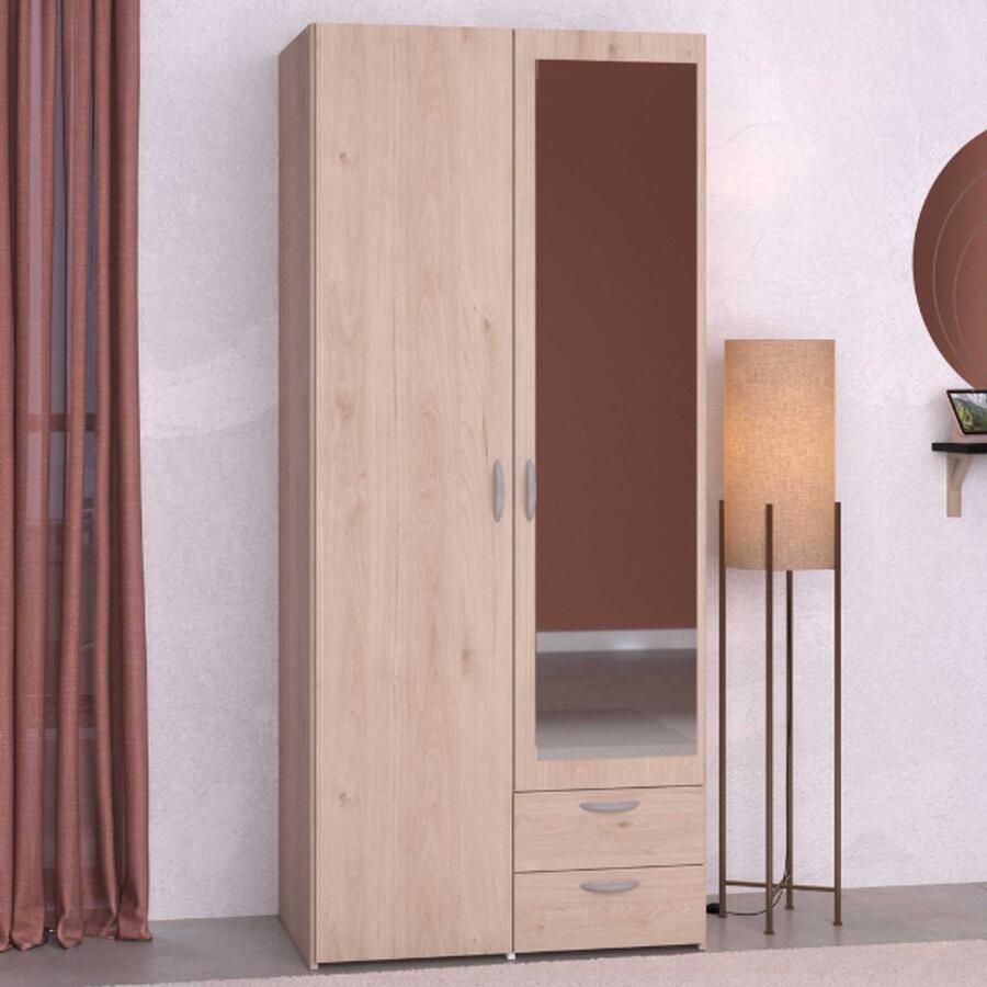 Parisot Slaapkamerkast VARIA Eiken decor 2 deuren waarvan 1 met spiegel 2 lades 81 x 51 x 185 cm