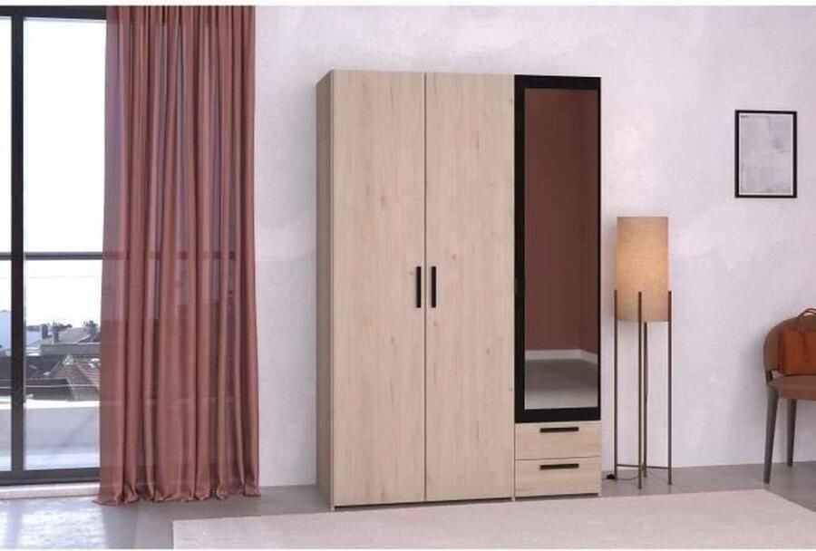 Parisot Kledingkast Spaanplaat Eiken en zwart decor 3 rechte deuren Essential Slaapkamer 120 3x185x51 7 cm - Foto 2