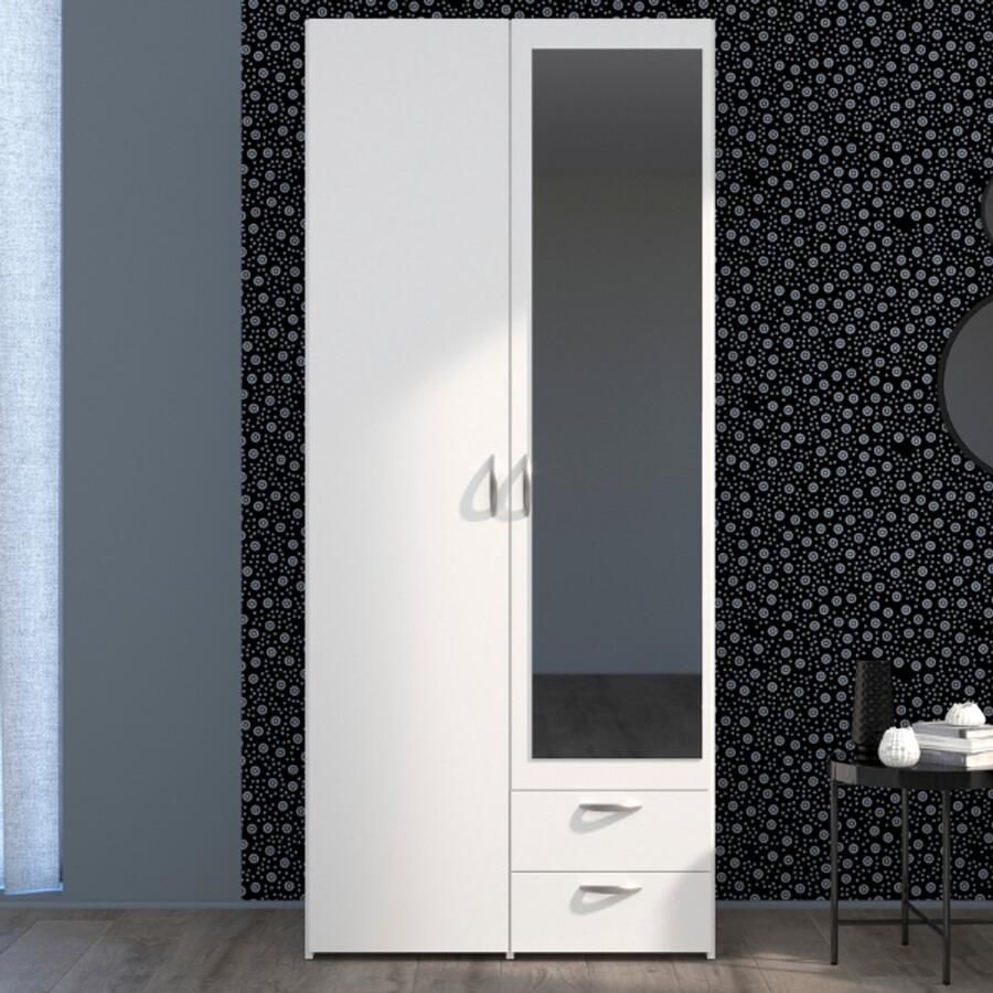 Merkloos Varia garderobe wit decor 2 scharnierende deuren + 1 spiegel + 2 laden l 81 x h 185 x d 51 cm Parisot