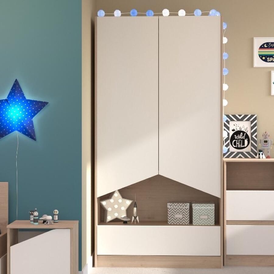 Parisot Kledingkast Shelby met 2 deuren en 1 lade eik wit