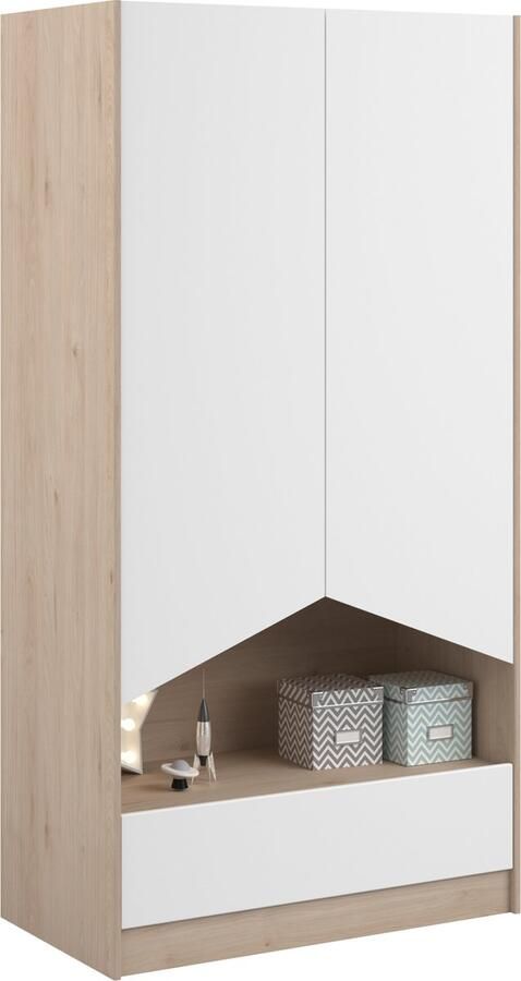 Parisot Kledingkast Shelby met 2 deuren en 1 lade eik wit - Foto 2