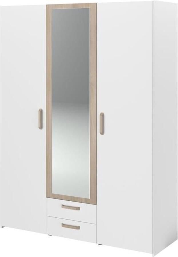 Parisot Kledingkast Sueno 150cm met drie deuren twee lades en spiegel wit eikdecor