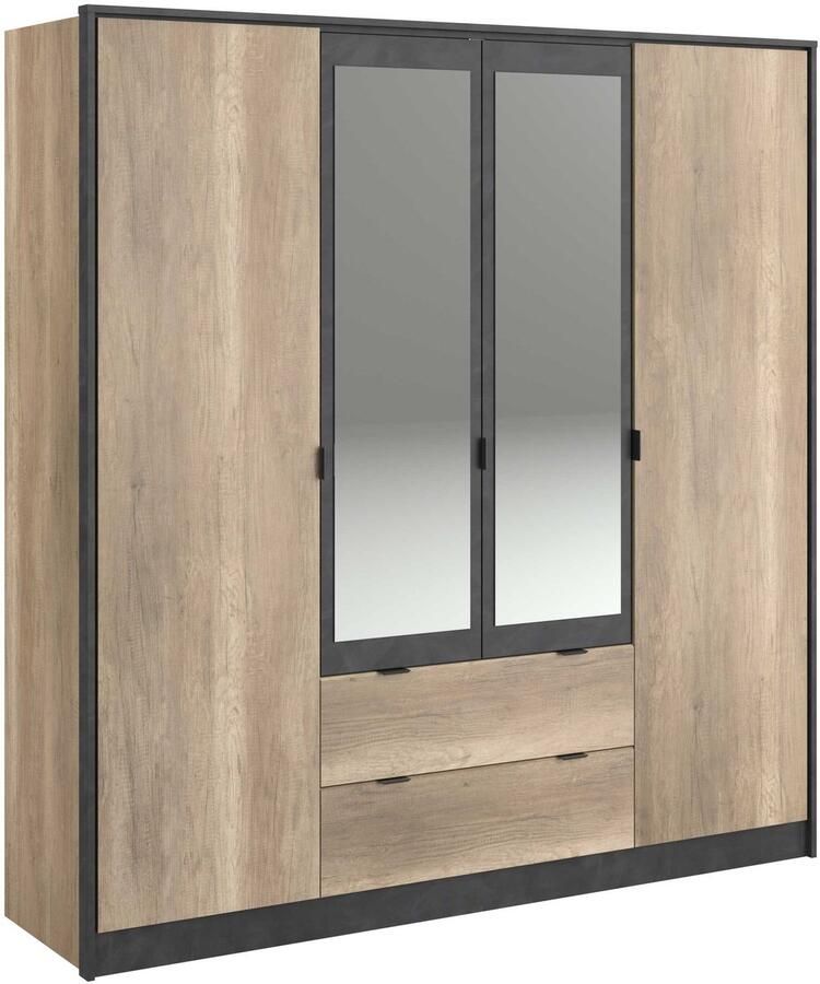 Parisot Kledingkast Yuri 188cm 4 deuren & 2 lades antraciet eik decor - Foto 2