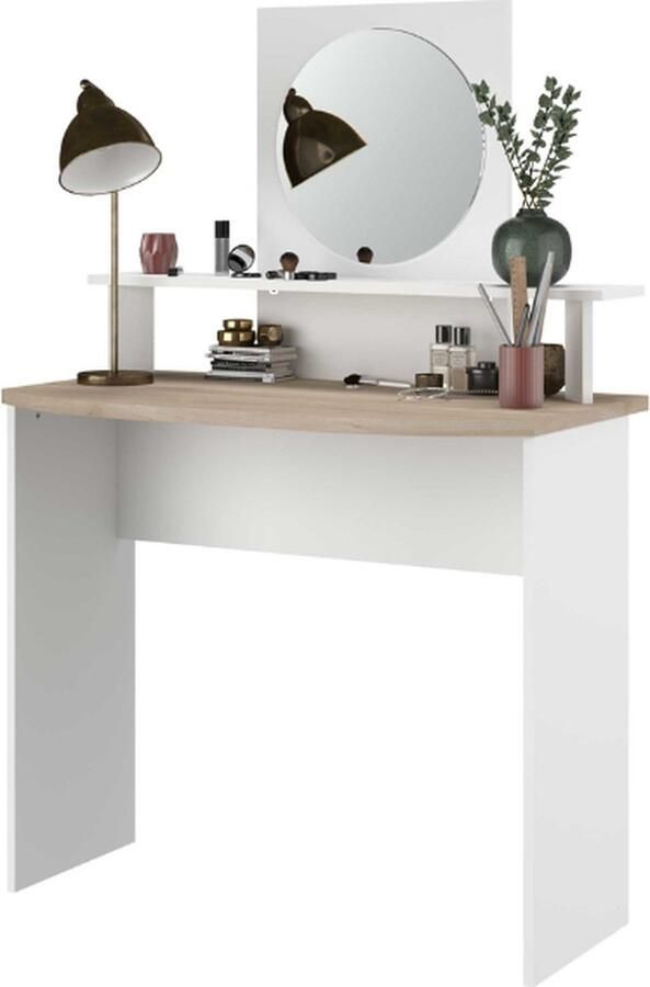 Parisot EMOB Make-uptafel Hardy-136cm-met spiegel-wit eik Kantoor outlet Wit Spaanplaat Kantoor outlet Op voorraad