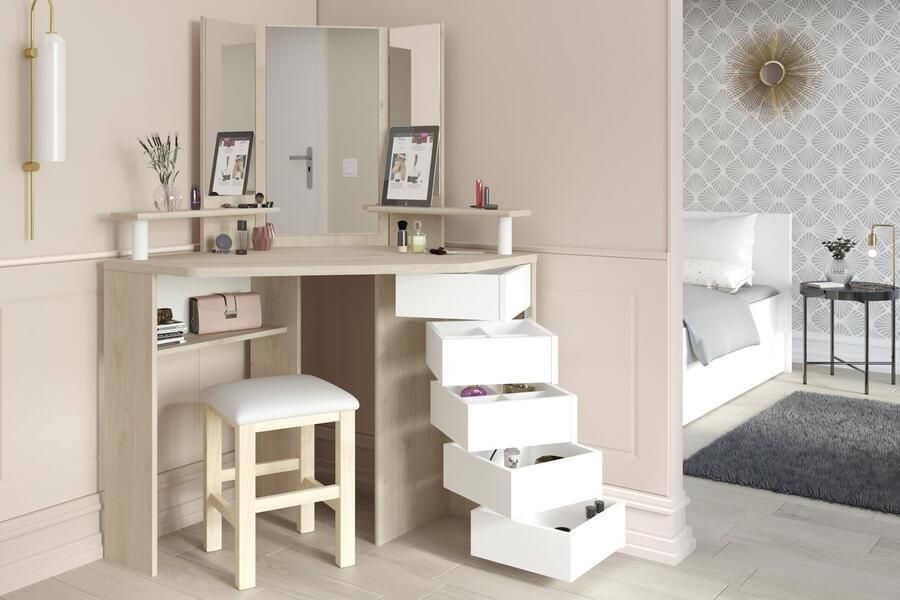 Parisot EMOB Make-uptafel Sweet met spiegel eik wit Kantoor Bruin Spaanplaat Kantoor Op voorraad - Foto 4