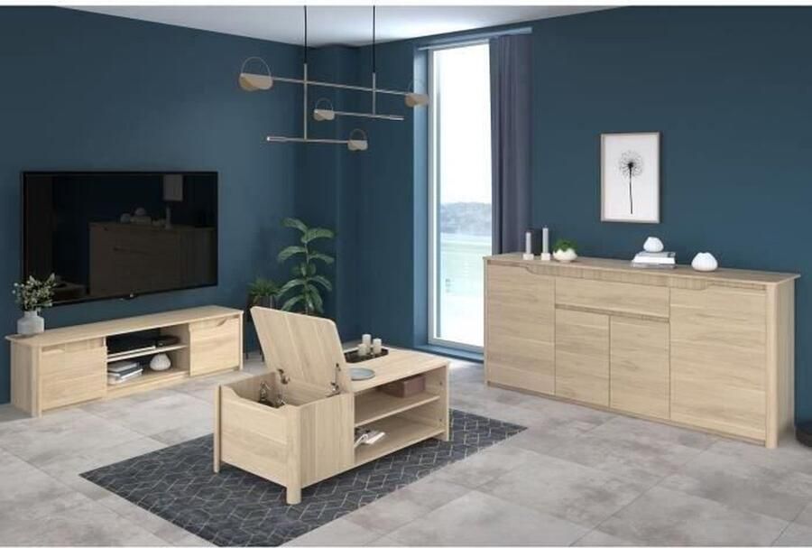 Parisot Salontafelset met ladekast tv-meubel en dressoir BETTY Spaanplaat Eiken decor